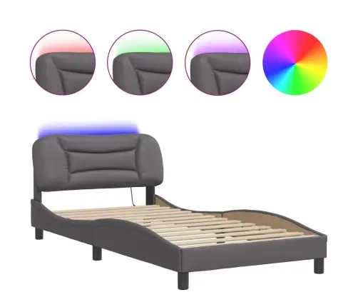 Gultas Rāmis Ar Led, Pelēks, 100X200 Cm, Mākslīgā Āda Vidaxl