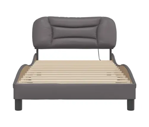Gultas Rāmis Ar Led, Pelēks, 100X200 Cm, Mākslīgā Āda Vidaxl