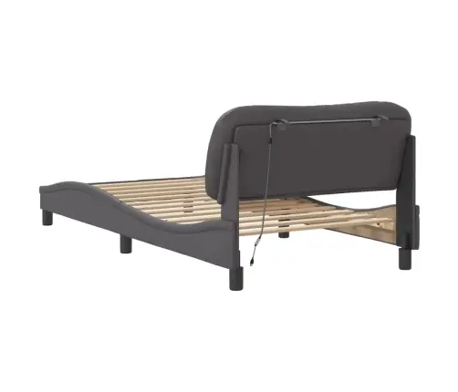 Gultas Rāmis Ar Led, Pelēks, 100X200 Cm, Mākslīgā Āda Vidaxl