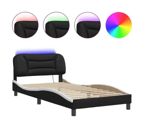 Gultas Rāmis Ar Led, Melns Un Balts, 100X200 Cm, Mākslīgā Āda Vidaxl