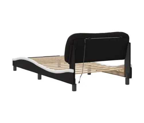 Gultas Rāmis Ar Led, Melns Un Balts, 100X200 Cm, Mākslīgā Āda Vidaxl