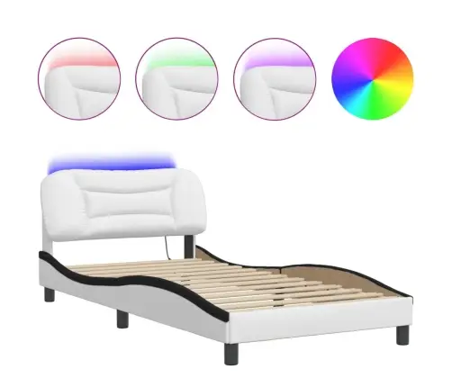 Gultas Rāmis Ar Led, Balts Un Melns, 100X200 Cm, Mākslīgā Āda Vidaxl