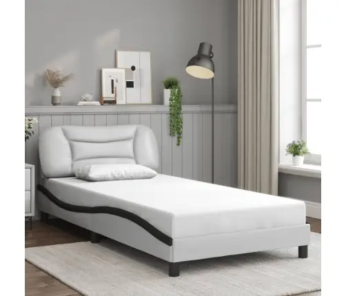 Gultas Rāmis Ar Led, Balts Un Melns, 100X200 Cm, Mākslīgā Āda Vidaxl