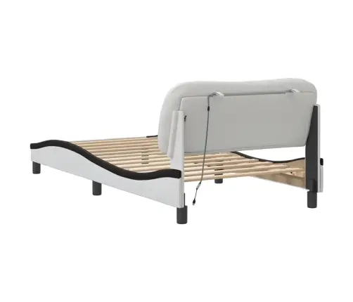 Gultas Rāmis Ar Led, Balts Un Melns, 100X200 Cm, Mākslīgā Āda Vidaxl