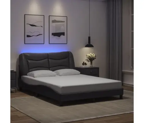 Gultas Rāmis Ar Led, Pelēks, 120X200 Cm, Mākslīgā Āda Vidaxl
