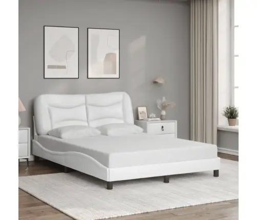 Gultas Rāmis Ar Led, Balts, 140X190 Cm, Mākslīgā Āda Vidaxl