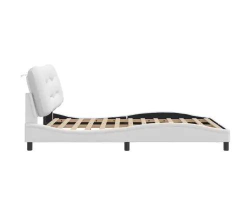 Gultas Rāmis Ar Led, Balts, 140X190 Cm, Mākslīgā Āda Vidaxl