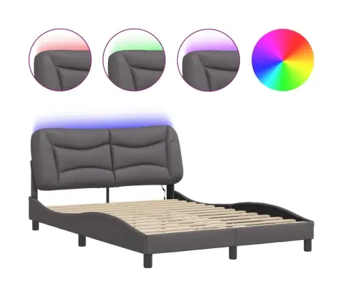 Gultas Rāmis Ar Led, Pelēks, 140X190 Cm, Mākslīgā Āda Vidaxl