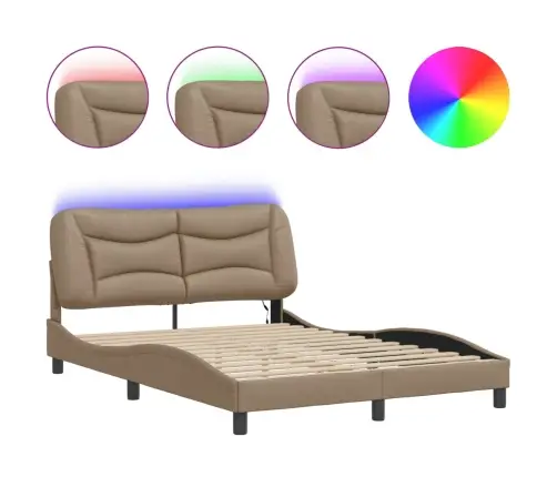 Gultas Rāmis Ar Led, Kapučīno, 140X190 Cm, Mākslīgā Āda Vidaxl