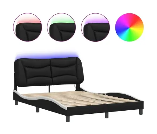 Gultas Rāmis Ar Led, Melns Un Balts, 140X190 Cm, Mākslīgā Āda Vidaxl