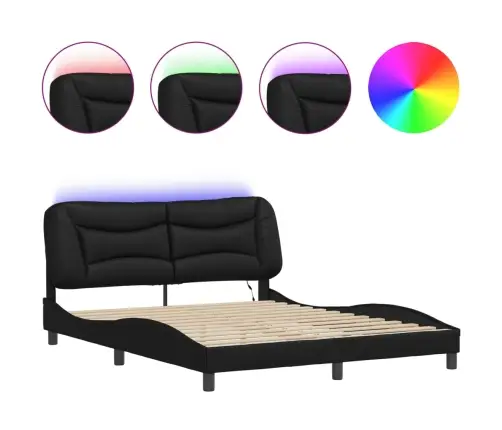 Voodiraam Led-Iga Ilma Madratsita Hvar Must Kunstnahast 160 X 200 Cm