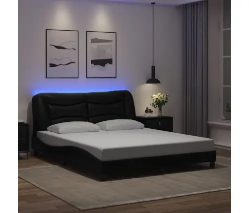 Voodiraam Led-Iga Ilma Madratsita Hvar Must Kunstnahast 160 X 200 Cm