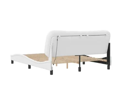 Gultas Rāmis Ar Led, Balts, 160X200 Cm, Mākslīgā Āda Vidaxl