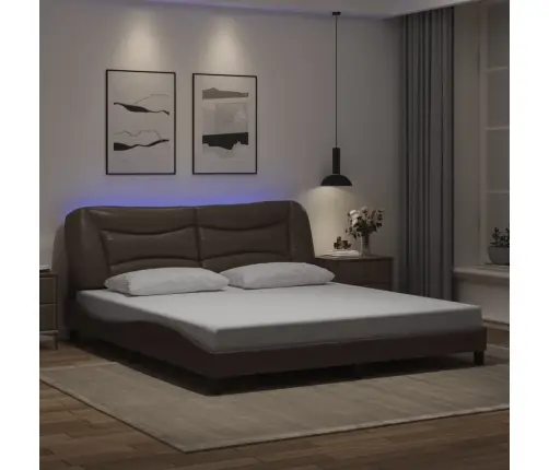 Gultas Rāmis Ar Led, Brūns, 180X200 Cm, Mākslīgā Āda Vidaxl