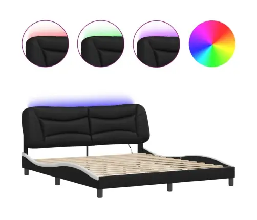 Gultas Rāmis Ar Led, Melns Un Balts, 180X200 Cm, Mākslīgā Āda Vidaxl