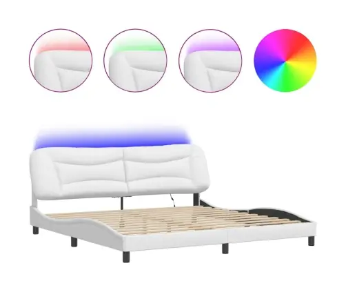 Gultas Rāmis Ar Led, Balts, 200X200 Cm, Mākslīgā Āda Vidaxl