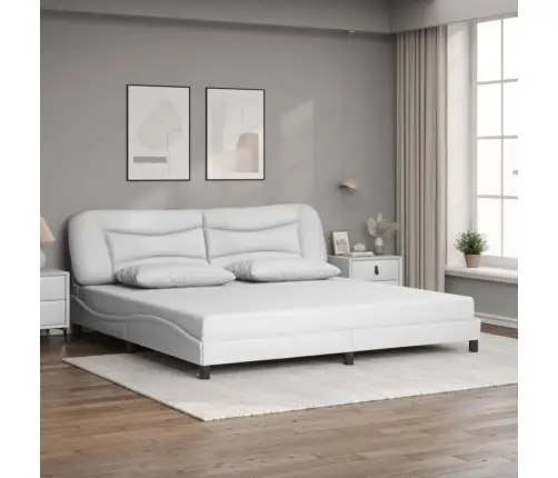 Gultas Rāmis Ar Led, Balts, 200X200 Cm, Mākslīgā Āda Vidaxl