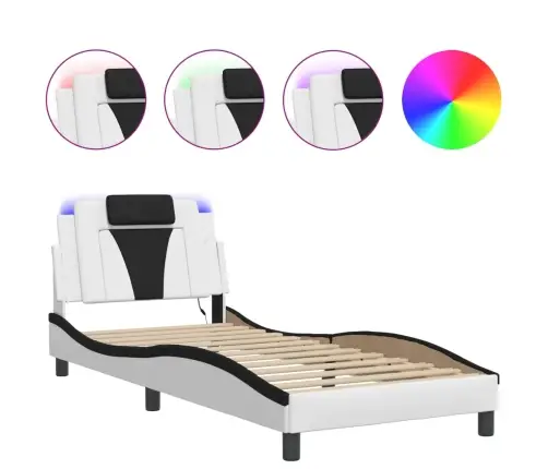 Gultas Rāmis Ar Led, Balts Un Melns, 80X200 Cm, Mākslīgā Āda Vidaxl