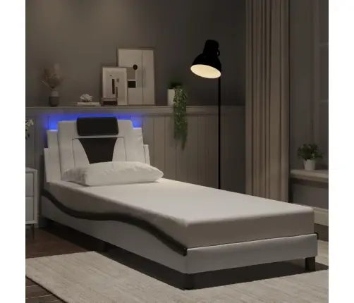 Gultas Rāmis Ar Led, Balts Un Melns, 80X200 Cm, Mākslīgā Āda Vidaxl
