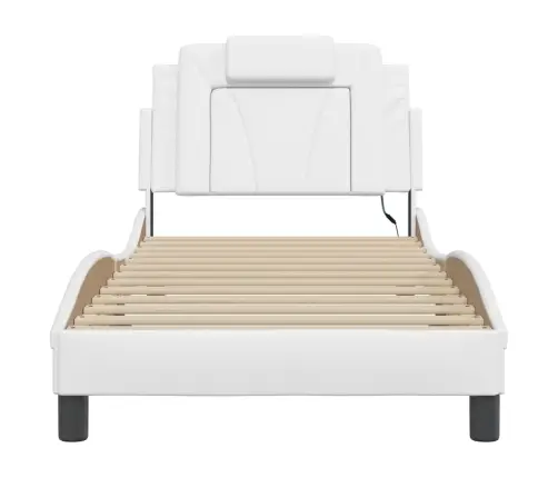 Gultas Rāmis Ar Led, Balts, 90X190 Cm, Mākslīgā Āda Vidaxl