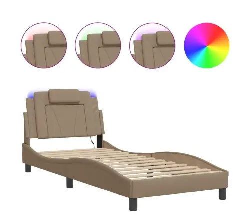 Gultas Rāmis Ar Led, Kapučīno, 90X190 Cm, Mākslīgā Āda Vidaxl