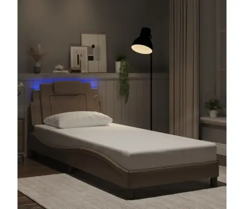 Gultas Rāmis Ar Led, Kapučīno, 90X190 Cm, Mākslīgā Āda Vidaxl