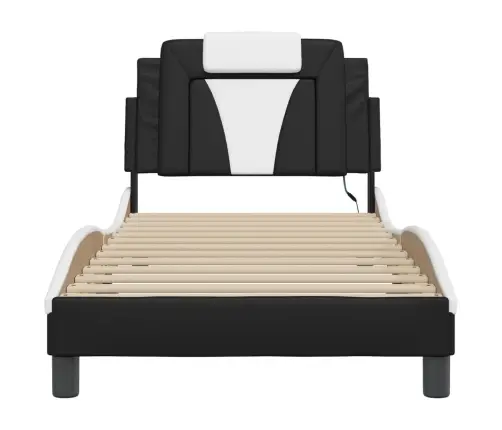 Gultas Rāmis Ar Led, Melns Un Balts, 90X190 Cm, Mākslīgā Āda Vidaxl