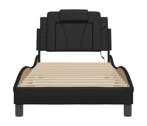 Gultas Rāmis Ar Led, Melns, 90X200 Cm, Mākslīgā Āda Vidaxl