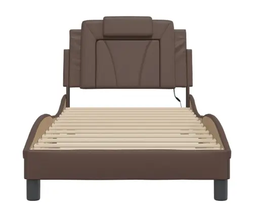 Gultas Rāmis Ar Led, Brūns, 90X200 Cm, Mākslīgā Āda Vidaxl