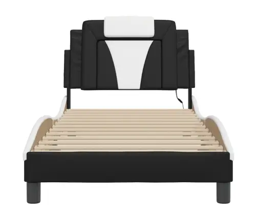 Gultas Rāmis Ar Led, Melns Un Balts, 90X200 Cm, Mākslīgā Āda Vidaxl