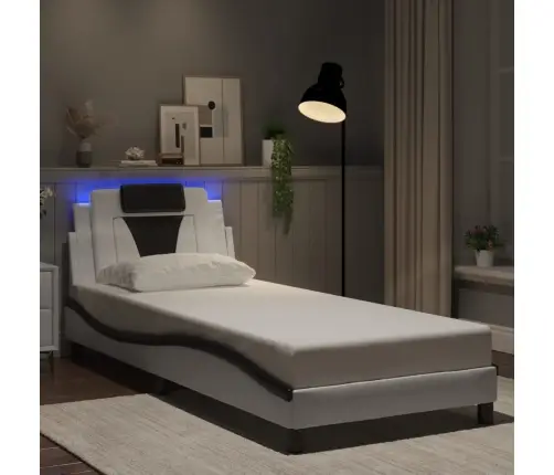 Gultas Rāmis Ar Led, Balts Un Melns, 90X200 Cm, Mākslīgā Āda Vidaxl