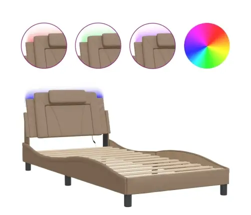 Gultas Rāmis Ar Led, Kapučīno, 100X200 Cm, Mākslīgā Āda Vidaxl