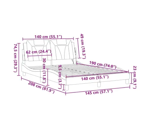Gultas Rāmis Ar Led, Melns , 140X190 Cm, Mākslīgā Āda Vidaxl