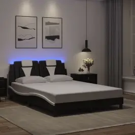 Gultas Rāmis, Viana, Ar Led Bez Matrača, Melns Un Balts, 140X190 Cm Vidaxl