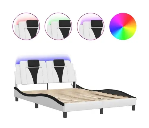 Gultas Rāmis Ar Led, Balts Un Melns, 140X190 Cm, Mākslīgā Āda Vidaxl
