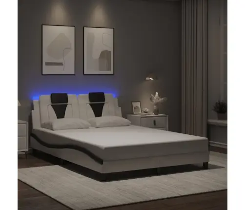 Gultas Rāmis Ar Led, Balts Un Melns, 140X190 Cm, Mākslīgā Āda Vidaxl