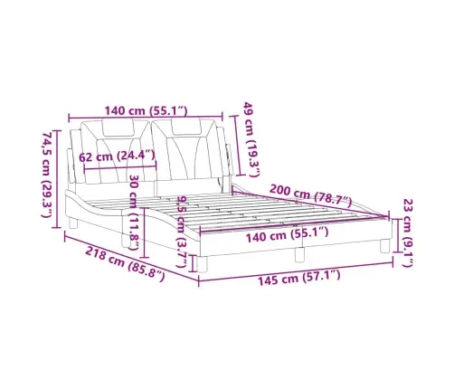 Gultas Rāmis Ar Led, Melns, 140X200 Cm, Mākslīgā Āda Vidaxl