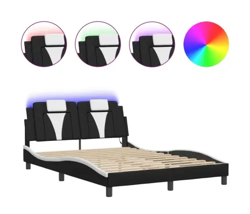 Gultas Rāmis Ar Led, Melns Un Balts, 140X200 Cm, Mākslīgā Āda Vidaxl