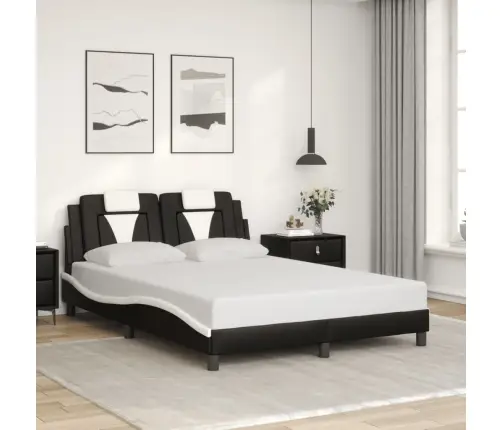 Gultas Rāmis Ar Led, Melns Un Balts, 140X200 Cm, Mākslīgā Āda Vidaxl