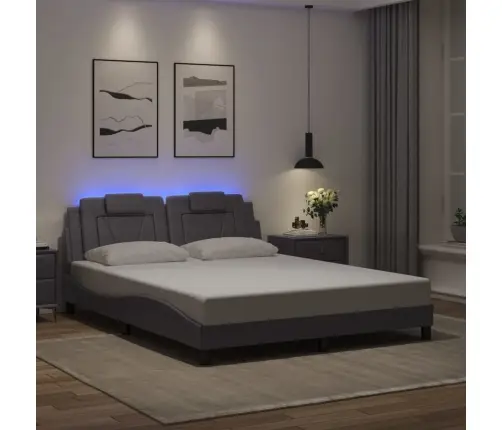 Gultas Rāmis Ar Led, Pelēks, 160X200 Cm, Mākslīgā Āda Vidaxl
