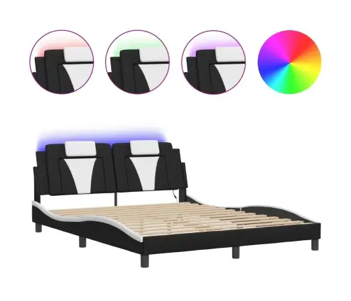Gultas Rāmis Ar Led, Melns Un Balts, 160X200 Cm, Mākslīgā Āda Vidaxl