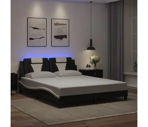 Gultas Rāmis Ar Led, Melns Un Balts, 160X200 Cm, Mākslīgā Āda Vidaxl