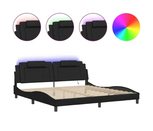 Gultas Rāmis Ar Led, Melns, 200X200 Cm, Mākslīgā Āda Vidaxl