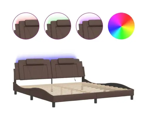 Gultas Rāmis Ar Led, Brūns, 200X200 Cm, Mākslīgā Āda Vidaxl