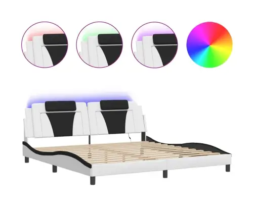 Gultas Rāmis Ar Led, Balts Un Melns, 200X200 Cm, Mākslīgā Āda Vidaxl