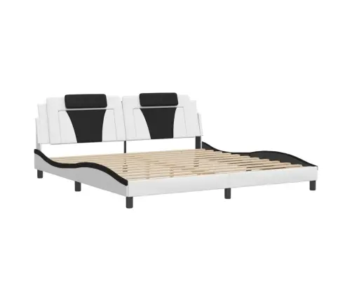 Gultas Rāmis Ar Led, Balts Un Melns, 200X200 Cm, Mākslīgā Āda Vidaxl