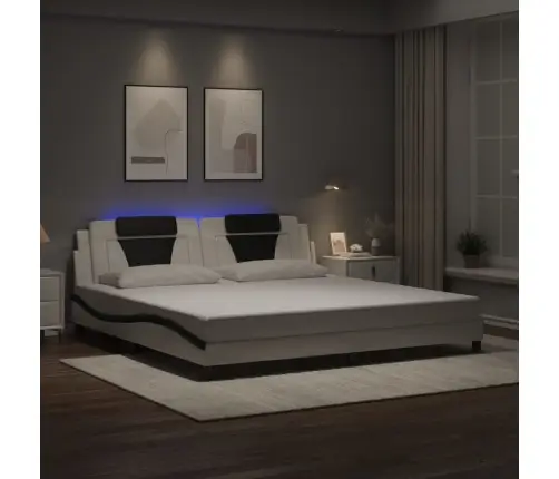 Gultas Rāmis Ar Led, Balts Un Melns, 200X200 Cm, Mākslīgā Āda Vidaxl