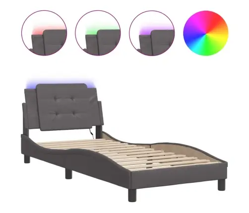 Gultas Rāmis Ar Led, Pelēks, 90X190 Cm, Mākslīgā Āda Vidaxl