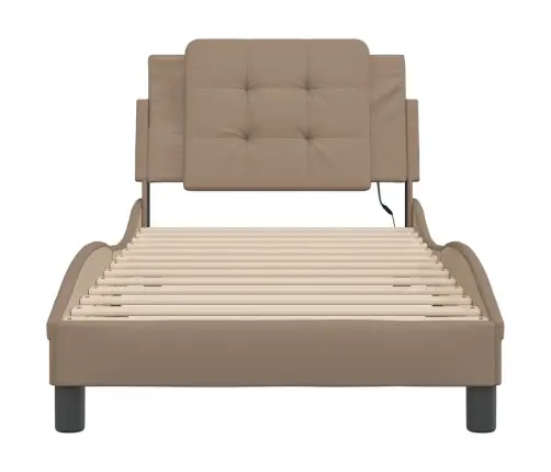 Gultas Rāmis Ar Led, Kapučīno, 90X190 Cm, Mākslīgā Āda Vidaxl