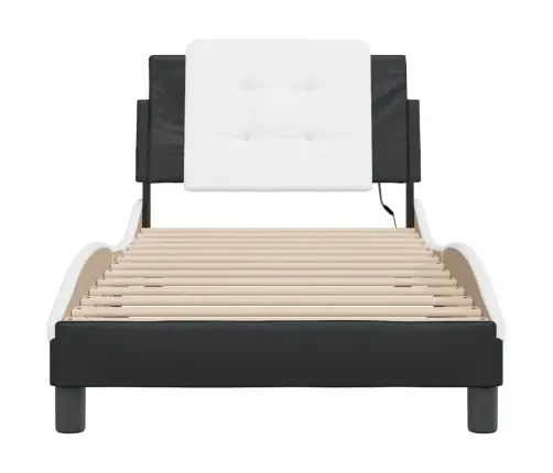 Gultas Rāmis Ar Led, Melns Un Balts, 90X190 Cm, Mākslīgā Āda Vidaxl